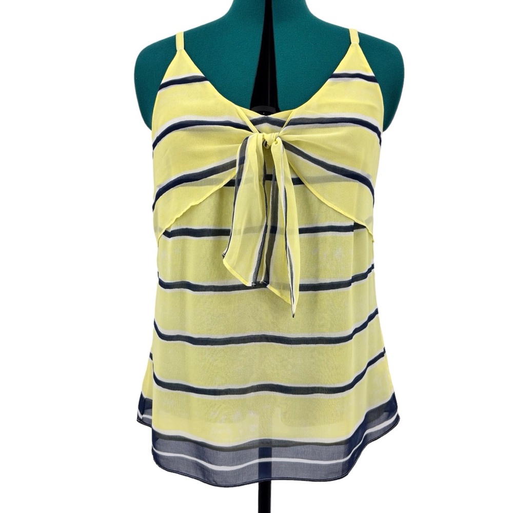 Cabi Knot Cami # 5207, Yellow and Navy Striped Tie Front Cami-Style Top, Medium